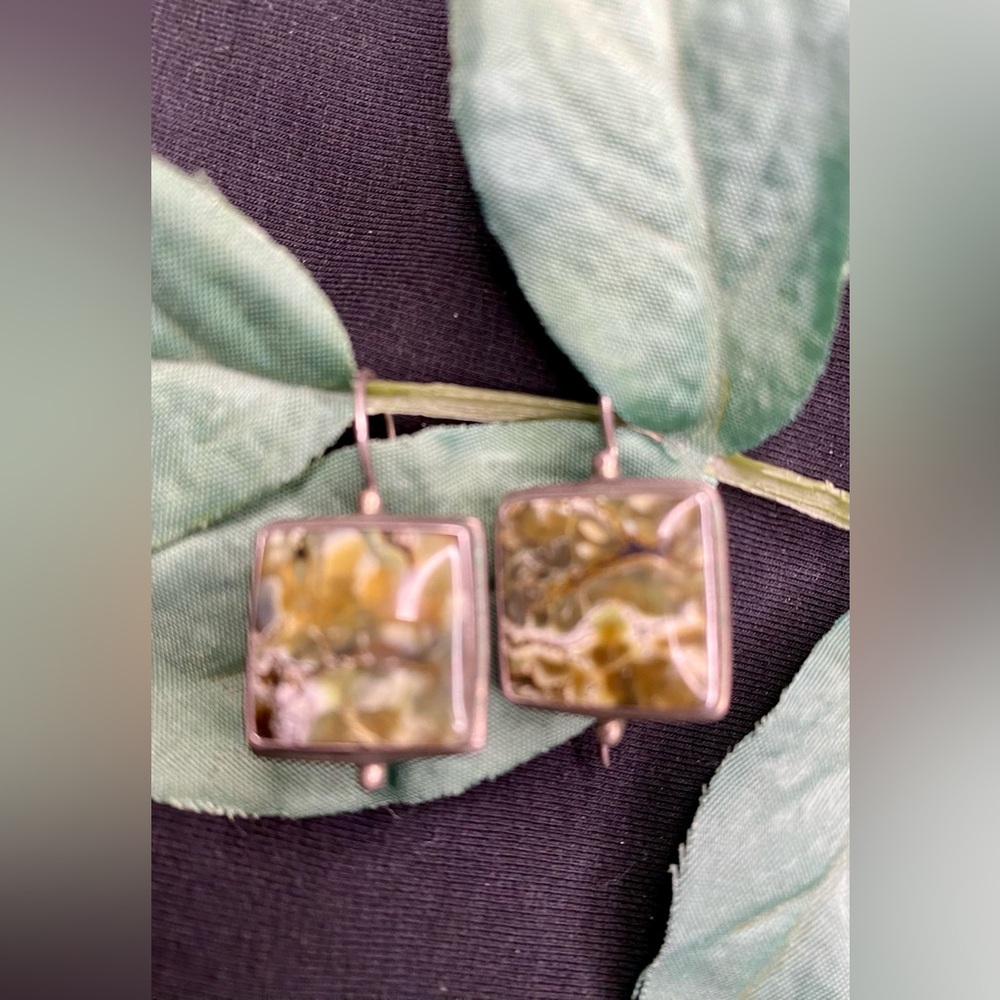 VINTAGE 925 STERLING SILVER AND OCEAN JASPER EARRINGS